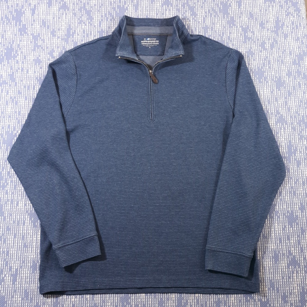 Vineyard Vines OTG Sweater Mens Large Blue Bluffs Quarter Zip Mock Neck